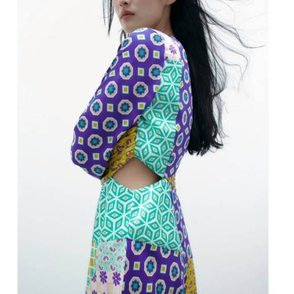 Zara Kleid Patchwork Print Midi Dress - Picture 3 of 4